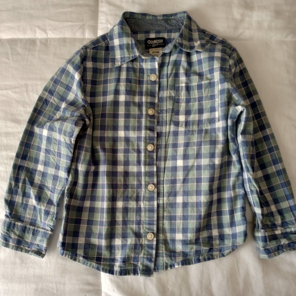 Boys checkered green and blue button-down shirt